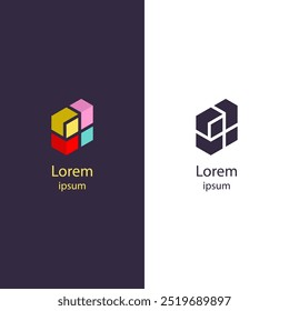 Modern vector logo, 3D geometric cube structure with multiple colors, symbolizing innovation, creativity, and complexity. Perfect for use in branding, technology, and corporate identity projects.