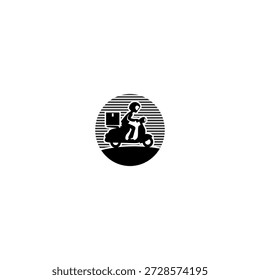 Logotipo de Vector moderno alfabeto O letra express mensajero que entrega paquetes en una motocicleta. Ideal para App de entrega, startups de envío, marcas de logística, iconos de servicio rápido y logotipos de transporte.