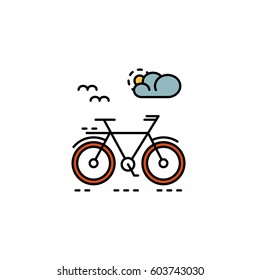 Modern vector logo for bicycle touring isolated on white. Design concept for eco tourism and bicycle shop in flat style