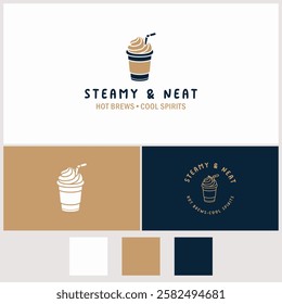 Modern Vector Logo Design for Cafe. Minimalist Carton Coffee Cup Icon with Color Palette