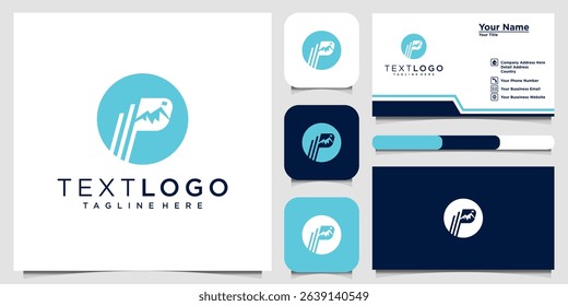 Modern vector logo design featuring a stylized mountain and upward bars within a circular shape, symbolizing growth and progress. Suitable for finance, investment, or data analysis branding. Includes 