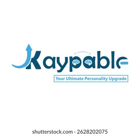 A modern vector logo design for "Kaypable" featuring an upward arrow, brain icons, and bold typography. Ideal for branding in self-improvement, tech, and education industries