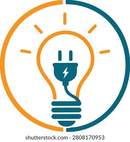 Modern vector logo featuring a light bulb combined with an electric plug and lightning symbol. Ideal for energy companies, electrical services, solar businesses, technology brands, power solutions, and creative innovation projects.