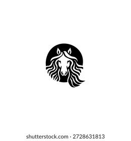 Logotipo vetorial moderno de uma cabeça de cavalo com juba dinâmica formando alfabeto Q letra. Adequado para marcas esportivas, identidade de rancho, logotipos de corridas, marcas de vestuário e design de tipografia contemporânea.