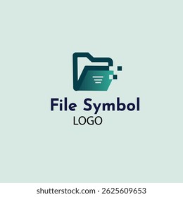 A modern vector logo icon representing a digital folder with pixelated transition, symbolizing data transfer, cloud storage, file sharing, or digital archiving.