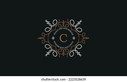 Modern vector logo with letter C. Luxurious elegant ornament. Design examples for cafes, hotels, jewelry, fashion, restaurant