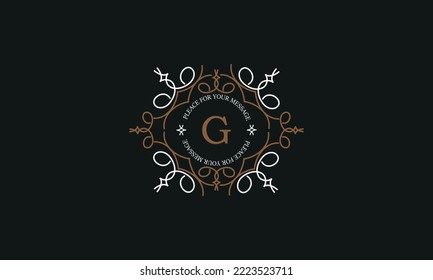 Modern vector logo with letter G. Luxurious elegant ornament. Design examples for cafes, hotels, jewelry, fashion, restaurant