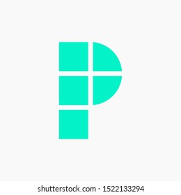 Modern Vector Logo Letter P. P Green Blue Lowercase Blocks Cube Letter Design Vector