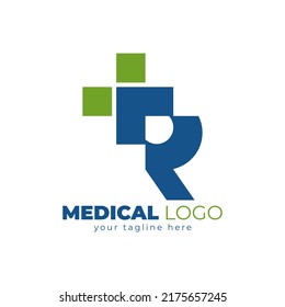 Modern Vector Logo Letter R, R Medical Doctor Letter Design Vector, Letter R cross plus hospital medical logo design vector template, R logo vector for medical company.