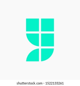 Modern Vector Logo Letter Y. Y Green Blue Lowercase Blocks Cube Letter Design Vector