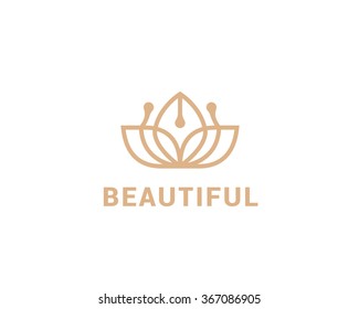 Modern vector logo in a linear style. Fitness room, yoga center, spa facilities, lotus flower, Fashion and beauty.