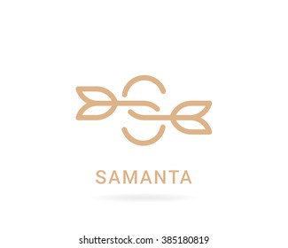 Modern vector logo in a linear style. Fitness room, yoga center, spa facilities, Fashion and beauty.
