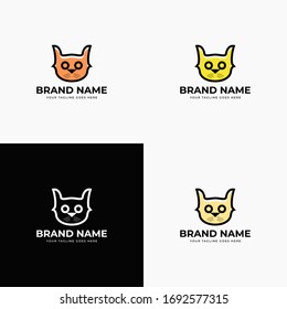 Modern Vector logo template for pets related business. Head of a happy cat. Illustration for pet groomer, shop or cat cafe, hotel or a veterinary clinic. Domestic animals. Isolated symbol.