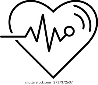 A modern vector logo where a heart silhouette transforms into a cardiogram line and a digital Wi-Fi signal. Symbolizes telemedicine, MedTech, and digital health