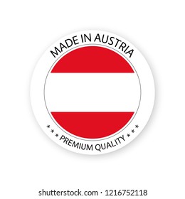 Modern vector Made in Austria label isolated on white background, simple sticker with Austrian colors, premium quality stamp design, flag of Austria