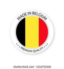 Modern vector Made in Belgium label isolated on white background, simple sticker with Belgian colors, premium quality stamp design, flag of Belgium