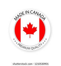 Modern vector Made in Canada label isolated on white background, simple sticker with Canadian colors, premium quality stamp design, flag of Canada