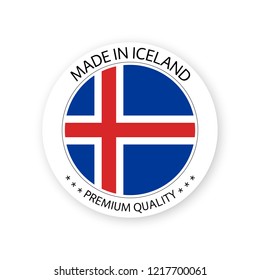 Modern vector Made in Iceland label isolated on white background, simple sticker with Icelandic colors, premium quality stamp design, flag of Iceland