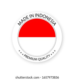 Vector moderno Hecho en Indonesia etiqueta aislado en fondo blanco, pegatina simple en los colores indonesios, diseño de sellos de primera calidad, bandera de Indonesia
