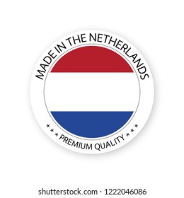 Modern vector Made in the Netherlands label isolated on white background, simple sticker with Dutch colors, premium quality stamp design, flag of the Netherlands