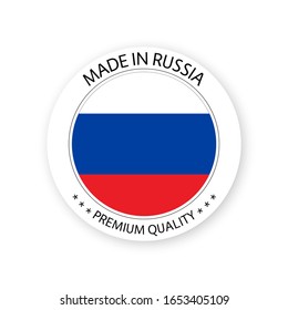 Modern vector Made in Russia label isolated on white background, simple sticker with Russian colors, premium quality stamp design, flag of Russia