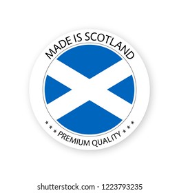 Modern vector Made in Scotland label isolated on white background, simple sticker with Scottish colors, premium quality stamp design, flag of Scotland