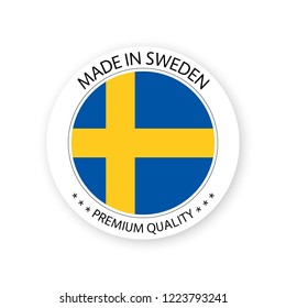 Modern vector Made in Sweden label isolated on white background, simple sticker with Swedish colors, premium quality stamp design, flag of Sweden