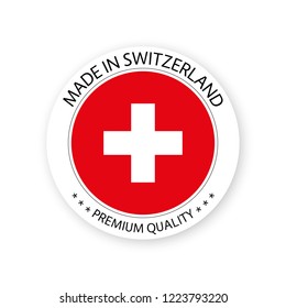 Modern vector Made in Switzerland label isolated on white background, simple sticker with Swiss colors, premium quality stamp design, flag of Switzerland