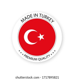 Vector moderno Fabricado en Turquía aislado en fondo blanco, pegatina simple con colores turcos, diseño de sellos de primera calidad, bandera de Turquía