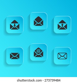 Modern vector mail envelope icons on blue buttons