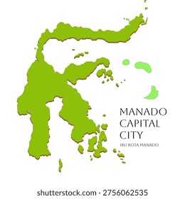 Modern vector map of North Sulawesi featuring Manado City highlighted in a clean and minimal geographic composition suitable for city map design