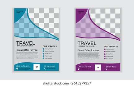 Modern vector minimal clean Travel Flyer template layout design for print