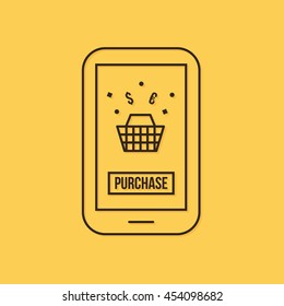 Modern vector mobile, online shopping linear icon, illustration. 