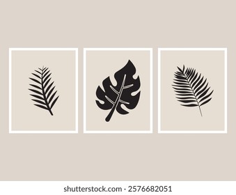 Modern vector monstera leaf and palm tree leaves, aesthetic contour. Perfect for home decor such as posters, wall art, tote bag or t-shirt print, sticker, mobile case