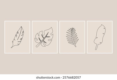 Modern vector monstera leaf and palm tree leaves, aesthetic contour. Perfect for home decor such as posters, wall art, tote bag or t-shirt print, sticker, mobile case