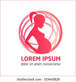 Modern vector motherhood logo. pregnancy logo. pregnant woman logo. silhouette of a pregnant woman illustration.