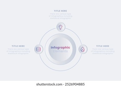 Moderne vektor pneumorphic infographic design template. Ringdiagramm mit 3 Stufen des Fertigungszyklus.
