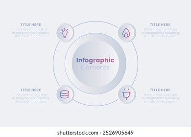 Modern vector neumorphic infographic design template. Ring-like chart with 4 steps of the manufacturing cycle.