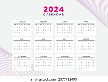 Modern vector new year 2024 annual calendar design template