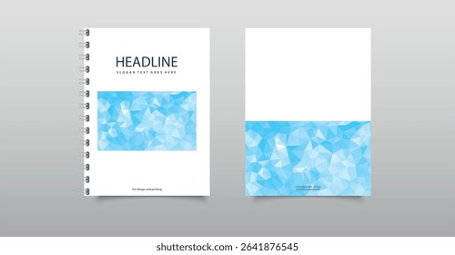 Modern vector notebook and brochure cover with abstract low poly blue geometric background, suitable for business, presentations, or printing layouts. Editable file