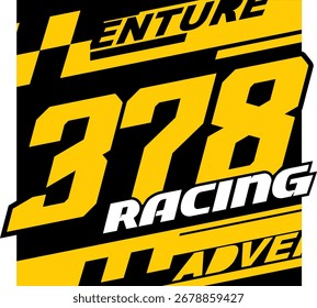 Vector moderno número 378 amarillo y texto RACING, fondo abstracto.