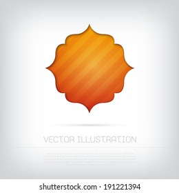 Modern vector orange badge / banner / label with bright colorful striped background. Cut out style with inner shadow.