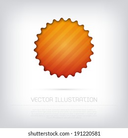 Modern vector orange badge / label with bright colorful striped background. Cut out style with inner shadow.