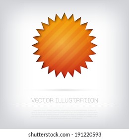 Modern vector orange badge / label with bright colorful striped background. Cut out style with inner shadow.