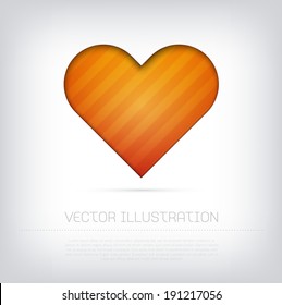 Modern vector orange heart icon with bright colorful striped background. Cut out style with inner shadow.