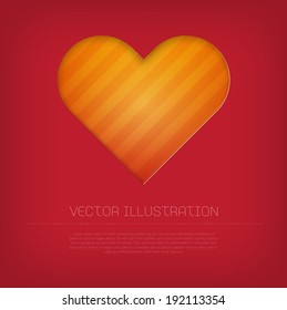 Modern vector orange heart icon with bright colorful striped background. Cut out style with inner shadow.