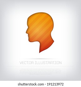 Modern vector orange human head silhouette icon with bright colorful striped background. Cut out style with inner shadow.