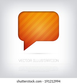 Modern vector orange speech bubble icon with bright colorful striped background. Cut out style with inner shadow.