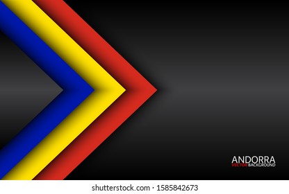 Modern vector overlayed arrows with Andorra colors and grey free space for your text, overlayed sheets of paper in the look of the Andorra flag, Made in Andorra, abstract widescreen background