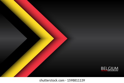 Modern vector overlayed arrows with Belgian colors and grey free space for your text, overlayed sheets of paper in the look of the Belgian flag, Made in Belgium, abstract widescreen background